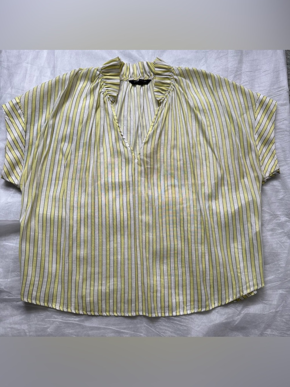 Banana Republic Yellow & White Striped Ruffle V-Neck Blouse